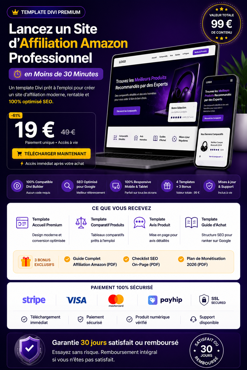 Template Divi affiliation Amazon premium prêt à l'emploi pour créer un site SEO rentable en 2026