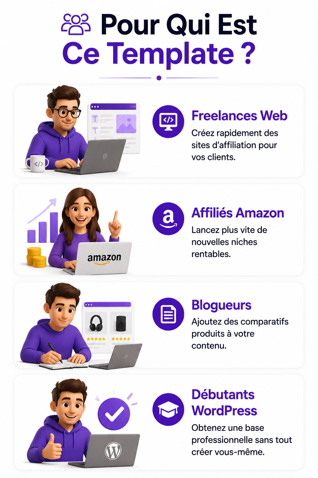 Page guide d'achat SEO conçue avec Divi pour site d'affiliation Amazon et comparatifs produits